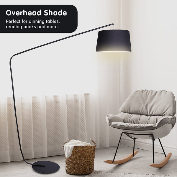 Floor Lamps Sarantino Metal Arc Floor Lamp In Black Finish With Linen Taper Shade