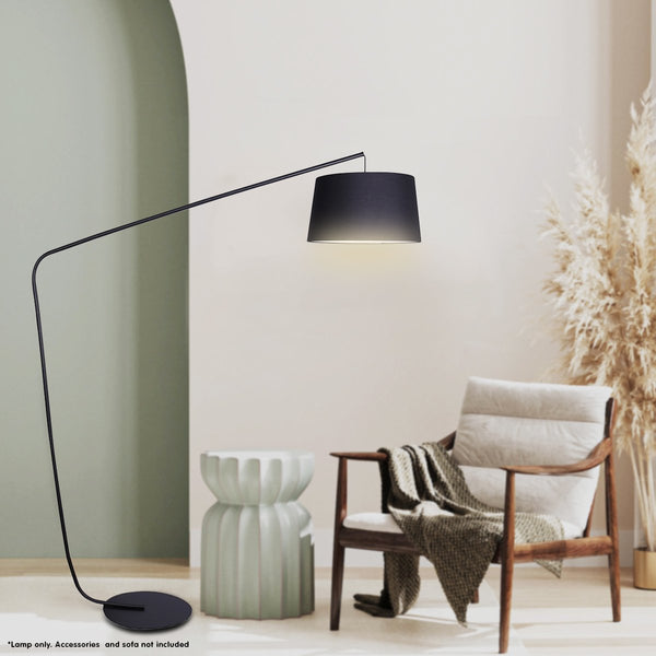 Floor Lamps Sarantino Metal Arc Floor Lamp In Black Finish With Linen Taper Shade