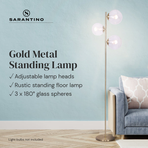 Floor Lamps Sarantino 3 Light Gold Metal Floor Lamp With Glass Shades