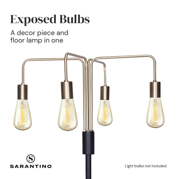 Floor Lamps Sarantino Modern Exposed Bulb 4 Arm Industrial Light Floor Lamp