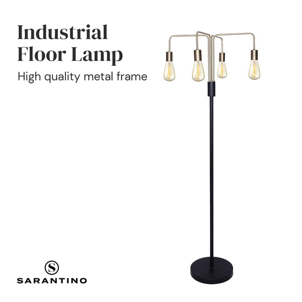 Floor Lamps Sarantino Modern Exposed Bulb 4 Arm Industrial Light Floor Lamp