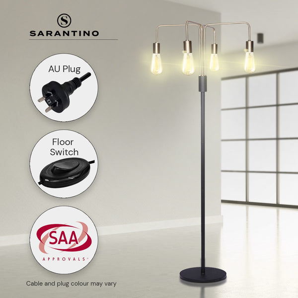 Floor Lamps Sarantino Modern Exposed Bulb 4 Arm Industrial Light Floor Lamp