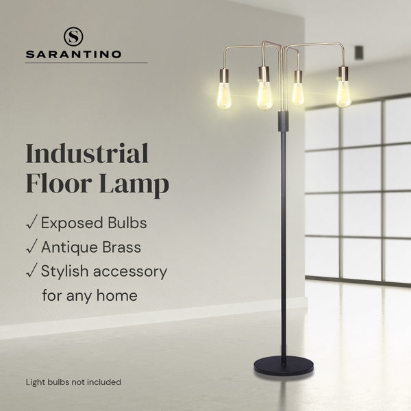 Floor Lamps Sarantino Modern Exposed Bulb 4 Arm Industrial Light Floor Lamp