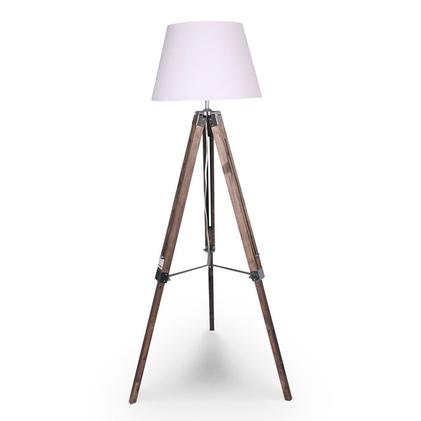 Floor Lamps Sarantino Solid Wood Tripod Floor Lamp Adjustable Height White Shade