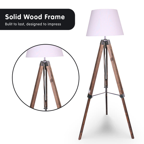 Floor Lamps Sarantino Solid Wood Tripod Floor Lamp Adjustable Height White Shade