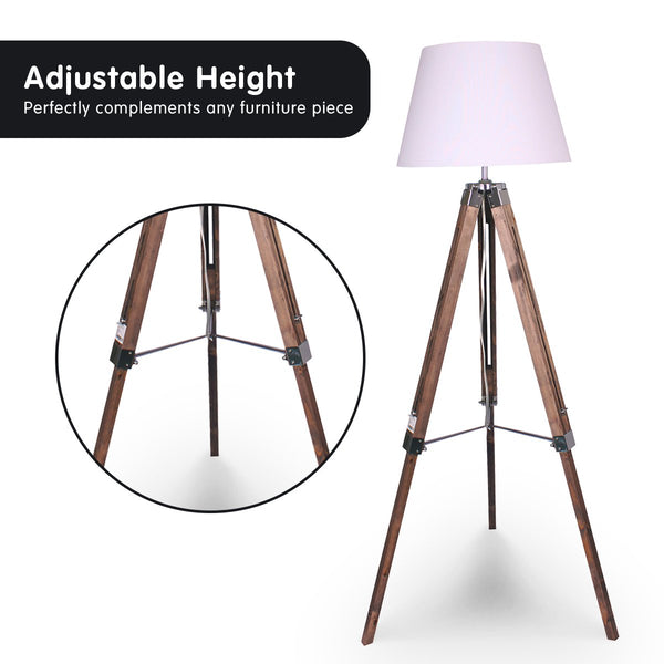 Floor Lamps Sarantino Solid Wood Tripod Floor Lamp Adjustable Height White Shade