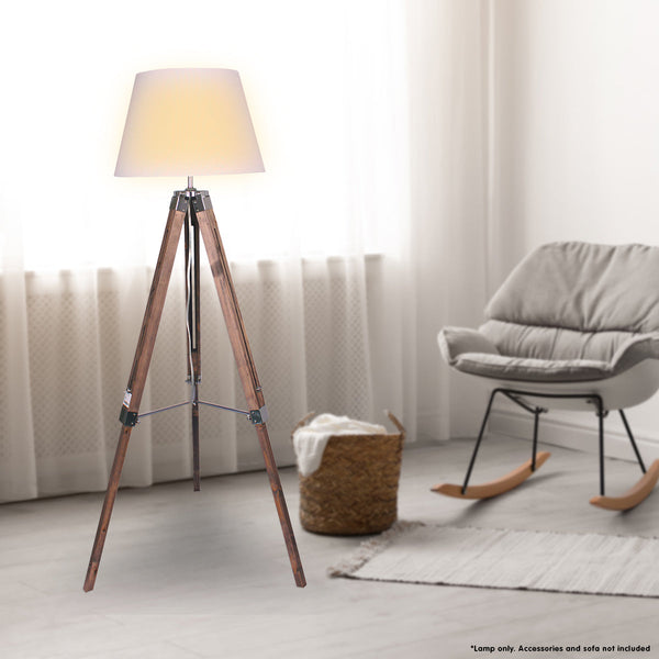 Floor Lamps Sarantino Solid Wood Tripod Floor Lamp Adjustable Height White Shade