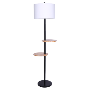 Floor Lamps Sarantino Metal Floor Lamp Shade With Black Post In Round Wood Shelves