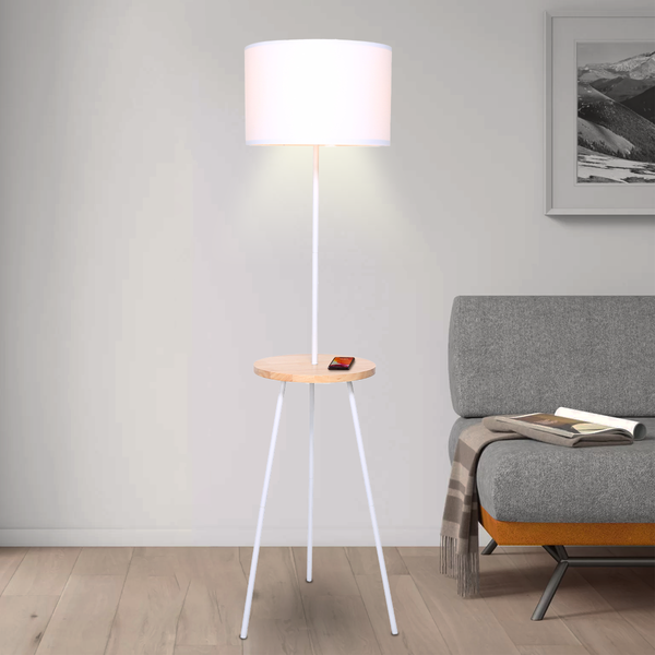 Floor Lamps Sarantino Metal Tripod Floor Lamp Shade With Wooden Table Shelf