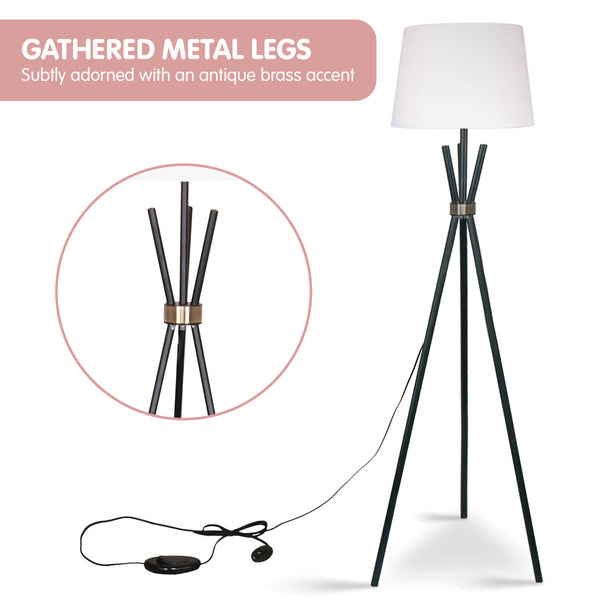 Floor Lamps Sarantino Tripod Floor Lamp In Metal And Antique Brass