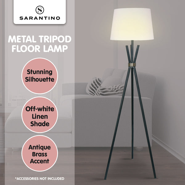 Floor Lamps Sarantino Tripod Floor Lamp In Metal And Antique Brass