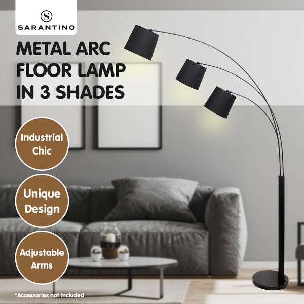 Sarantino 3-Light Arc Floor Lamp Adjustable Black Shades