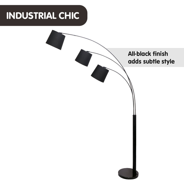 Sarantino 3-Light Arc Floor Lamp Adjustable Black Shades