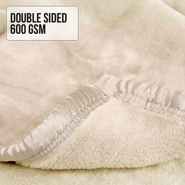 Blankets Laura Hill Mink Blanket Double Sided 600Gsm Queen Size Beige