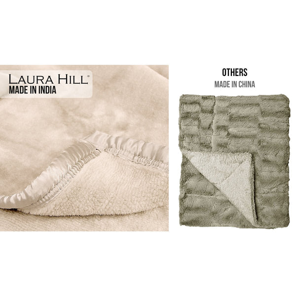 Laura Hill Mink Blanket Double Sided 600Gsm Queen Size Beige