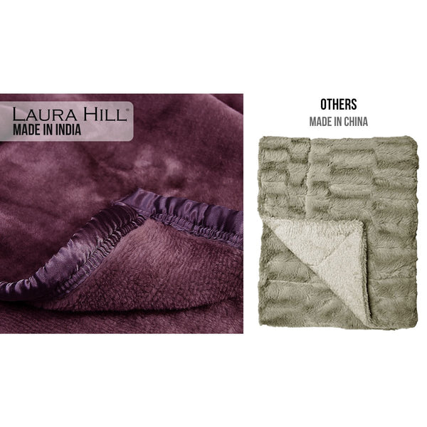 Blankets Laura Hill Mink Blanket Throw Purple Double Sided Queen Size Soft Plush Bed Faux Rug