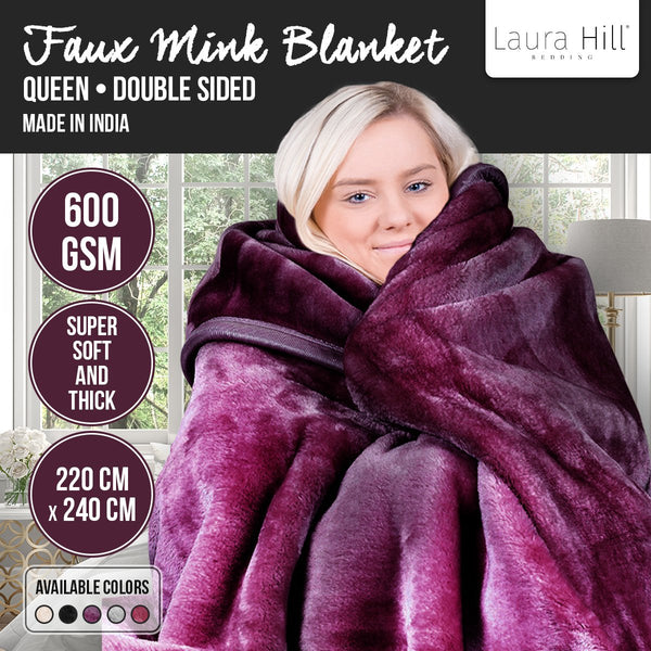 Blankets Laura Hill Mink Blanket Throw Purple Double Sided Queen Size Soft Plush Bed Faux Rug