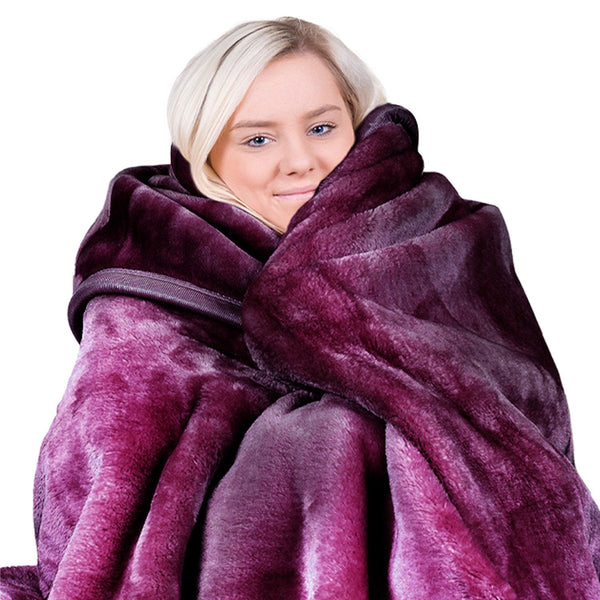 Blankets Laura Hill Double Sided Large 220 X 240Cm Faux Mink Throw Rug Blanket 800 Gsm Heavy Purple