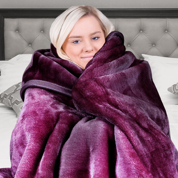 Blankets Laura Hill Double Sided Large 220 X 240Cm Faux Mink Throw Rug Blanket 800 Gsm Heavy Purple