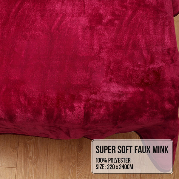 Blankets Laura Hill Double Sided Large 220 X 240Cm Faux Mink Throw Rug Blanket 800 Gsm Heavy Red