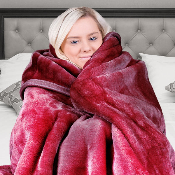 Blankets Laura Hill Double Sided Large 220 X 240Cm Faux Mink Throw Rug Blanket 800 Gsm Heavy Red