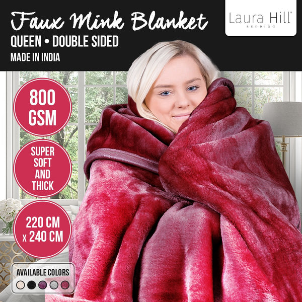 Blankets Laura Hill Double Sided Large 220 X 240Cm Faux Mink Throw Rug Blanket 800 Gsm Heavy Red