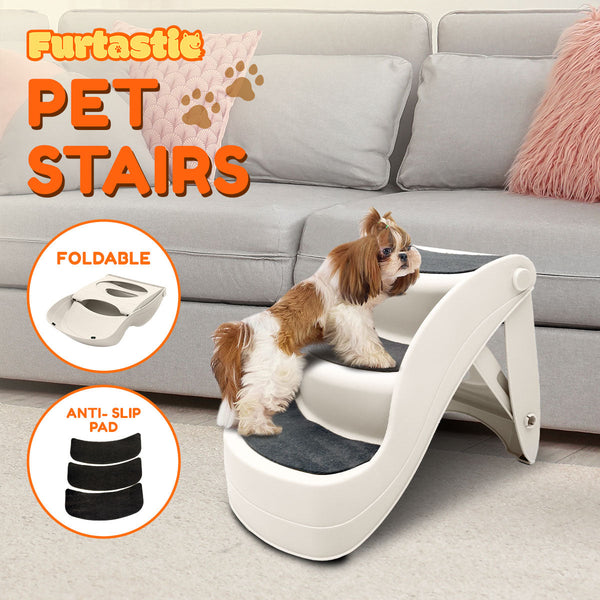 Pet Transport Furtastic 38Cm Foldable Pet Stairs Ramp White