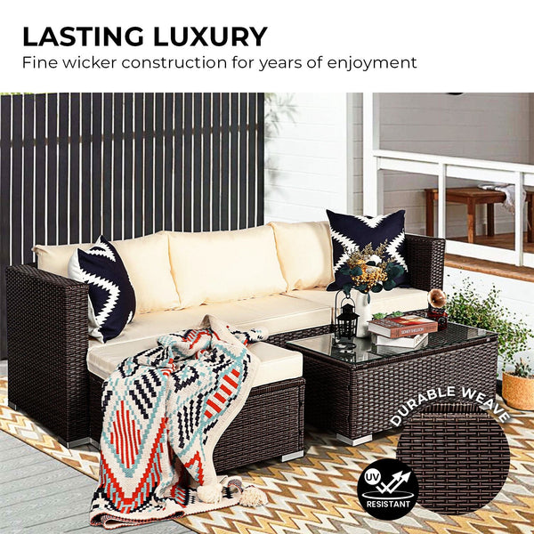 Super King Doonas Sarantino 5Pc Modular Outdoor Lounge Set Pe Rattan Brown