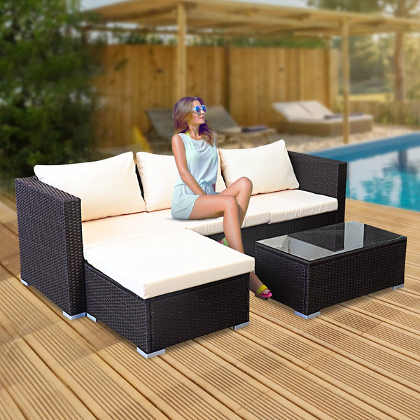 Super King Doonas Sarantino 5Pc Modular Outdoor Lounge Set Pe Rattan Brown