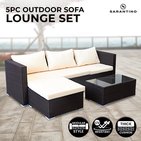 Super King Doonas Sarantino 5Pc Modular Outdoor Lounge Set Pe Rattan Brown