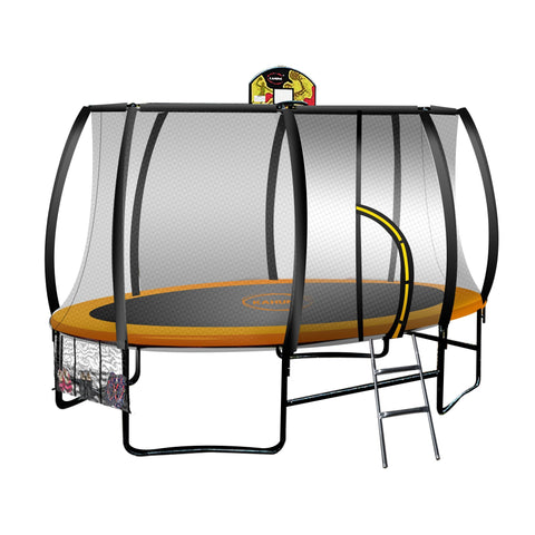 Trampolines Kahuna 8Ft X 14T Outdoor Orange Oval Trampoline With Safety Enclosure And Basketball Hoop Set