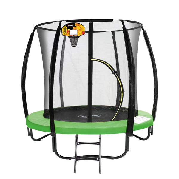 Trampolines Kahuna Outdoor Round Green Trampoline With Safety Enclosure And Basketball Hoop