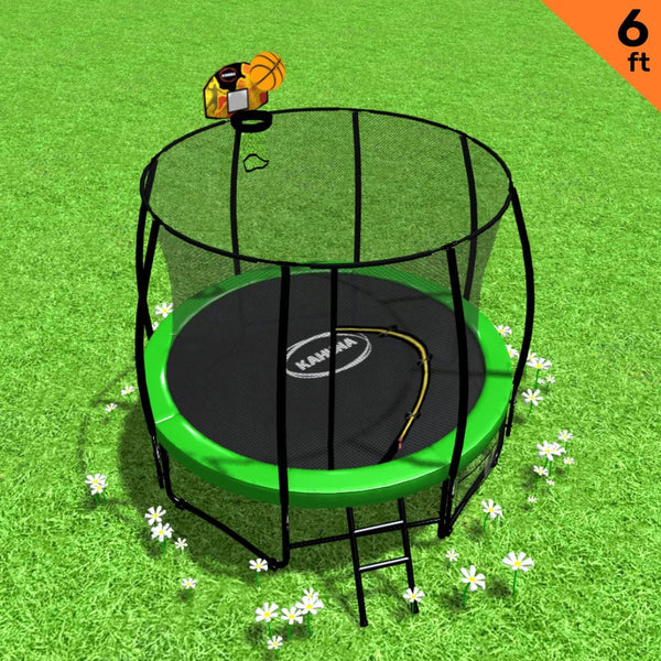 Trampolines Kahuna Outdoor Round Green Trampoline With Safety Enclosure And Basketball Hoop