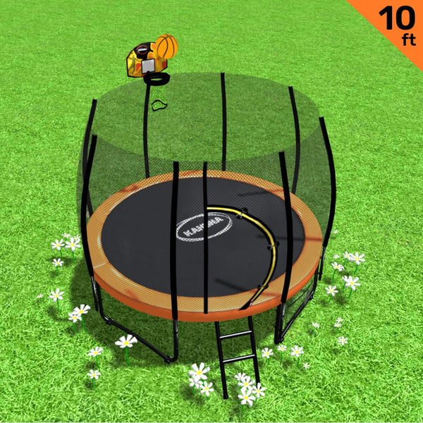 Trampolines Kahuna 10 Foot Trampoline Twister Springless Safety Net Pad Mat With Basketball Set