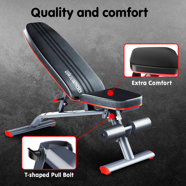 Powertrain Home Gym Bench Adjustable Flat Incline Decline Fid 250Kg Load