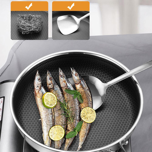 Frying & Grill Pans 316 Stainless Steel Frying Pan Non Stick Cooking Frypan Cookware 32Cm Honeycomb Single Sided Without Lid