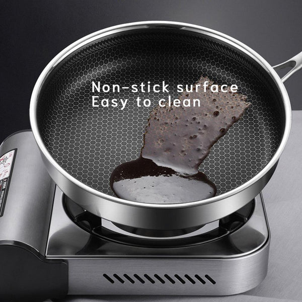 Frying & Grill Pans 316 Stainless Steel Frying Pan Non Stick Cooking Frypan Cookware 32Cm Honeycomb Single Sided Without Lid