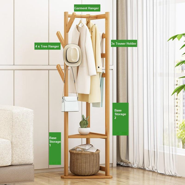 Garment Racks Bamboo Clothes Coat Rack Garment Stand Shelf Tree Hanger Bag Hat Hook Holder Natural