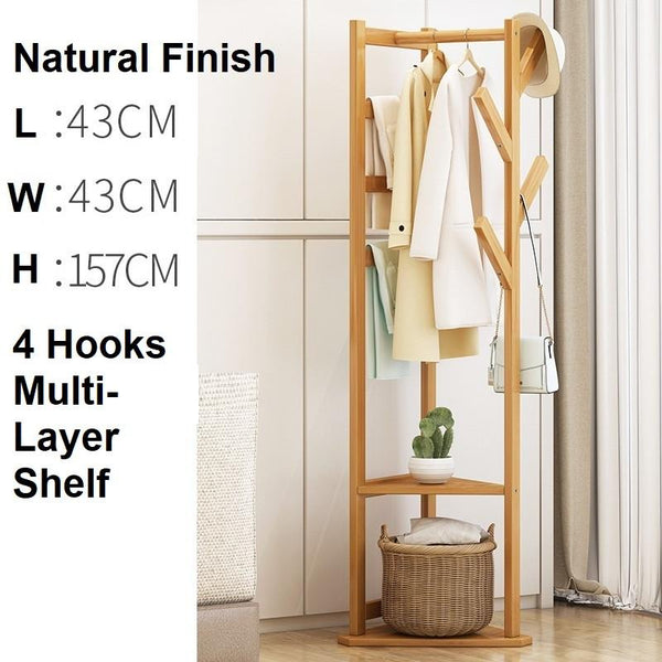 Garment Racks Bamboo Clothes Coat Rack Garment Stand Shelf Tree Hanger Bag Hat Hook Holder Natural