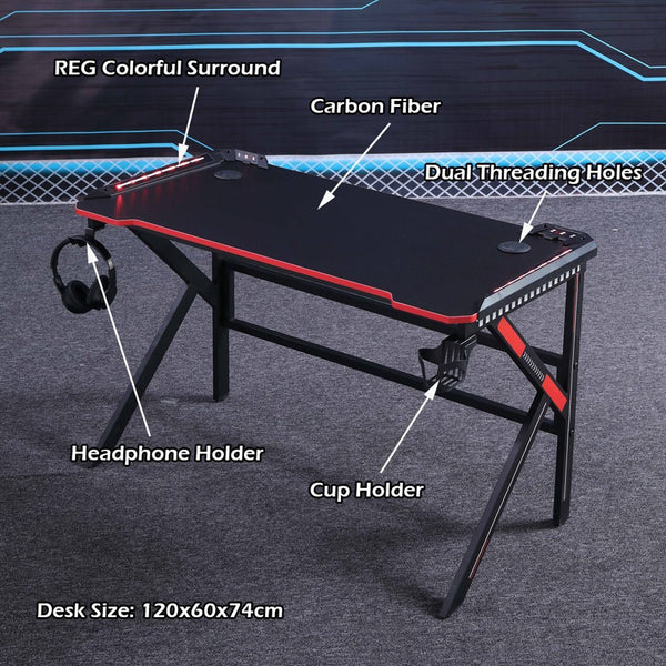 Gaming Desk Desktop Pc Computer Desks Racing Table Office Laptop Home K-Shaped Legs Black 120Cm