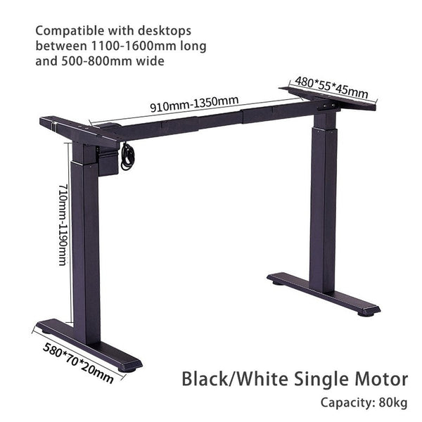 140Cm Standing Desk Height Adjustable Sit Motorised Grey Single Frame Black Top