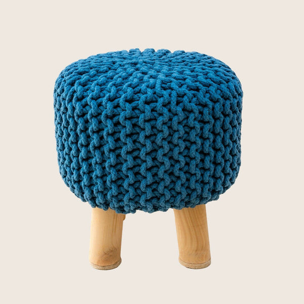 Ottomans, Footstools & Poufs Kids Hand Knitted Cotton Braided Foot Rest Sitting Stool Ottoman (Blue)