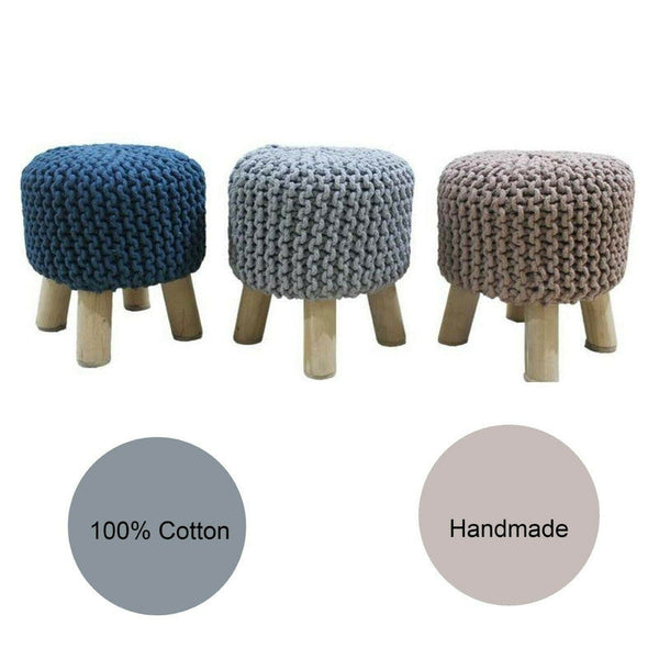 Ottomans, Footstools & Poufs Kids Hand Knitted Cotton Braided Foot Rest Sitting Stool Ottoman (Blue)