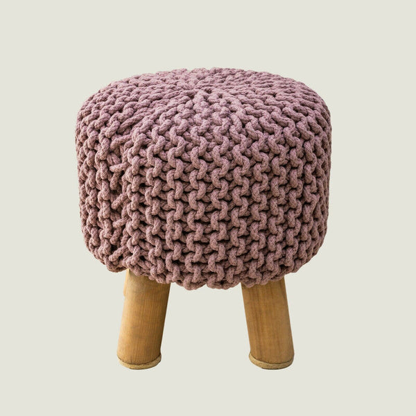 Ottomans, Footstools & Poufs Kids Hand Knitted Cotton Braided Foot Rest Sitting Stool Ottoman (Rose Pink)