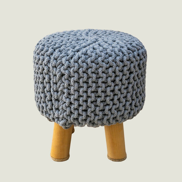 Ottomans, Footstools & Poufs Kids Hand Knitted Cotton Braided Foot Rest Sitting Stool Ottoman (Light Grey)