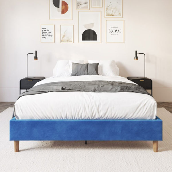 Double Bed Frames Velvet Blue Bed Frame &#8211; Double