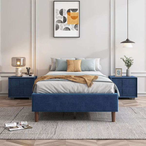 Double Bed Frames Velvet Blue Bed Frame &#8211; Double