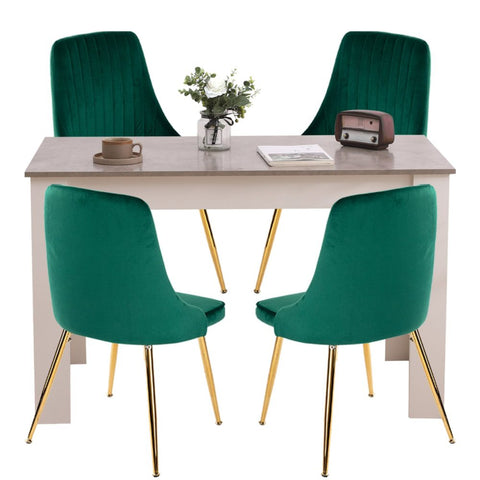 Dining Tables Grey Rectangular Dining Table With 4X Green Velvet Chairs