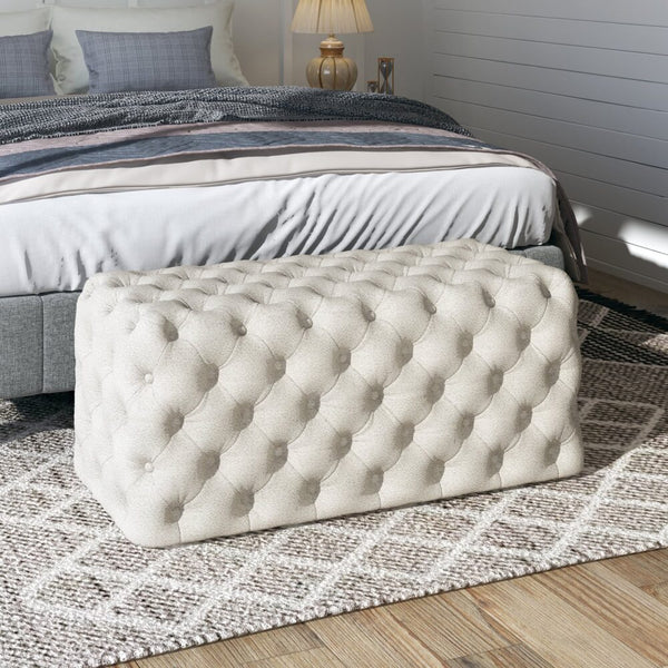 Ottomans, Footstools & Poufs Elsa Tufted Ottoman Beach Boucle White Rectangular