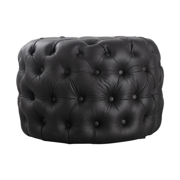 Ottomans, Footstools & Poufs Contemporary Black Leather Look Ottoman With Button